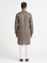 Dark grey cotton silk embroidered kurta suit for mens weddings