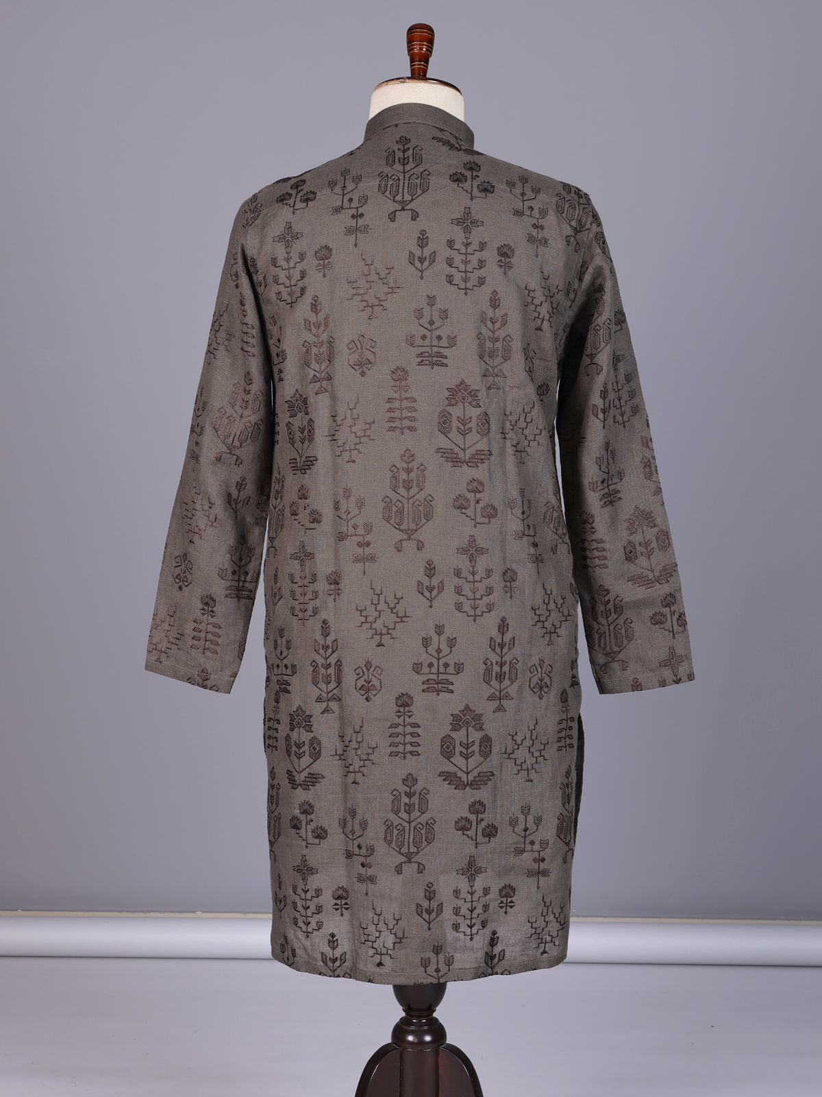 Dark grey cotton silk embroidered kurta suit for mens weddings