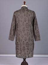 Dark grey cotton silk embroidered kurta suit for mens weddings