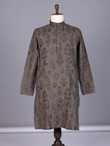Dark grey cotton silk embroidered kurta suit for mens weddings