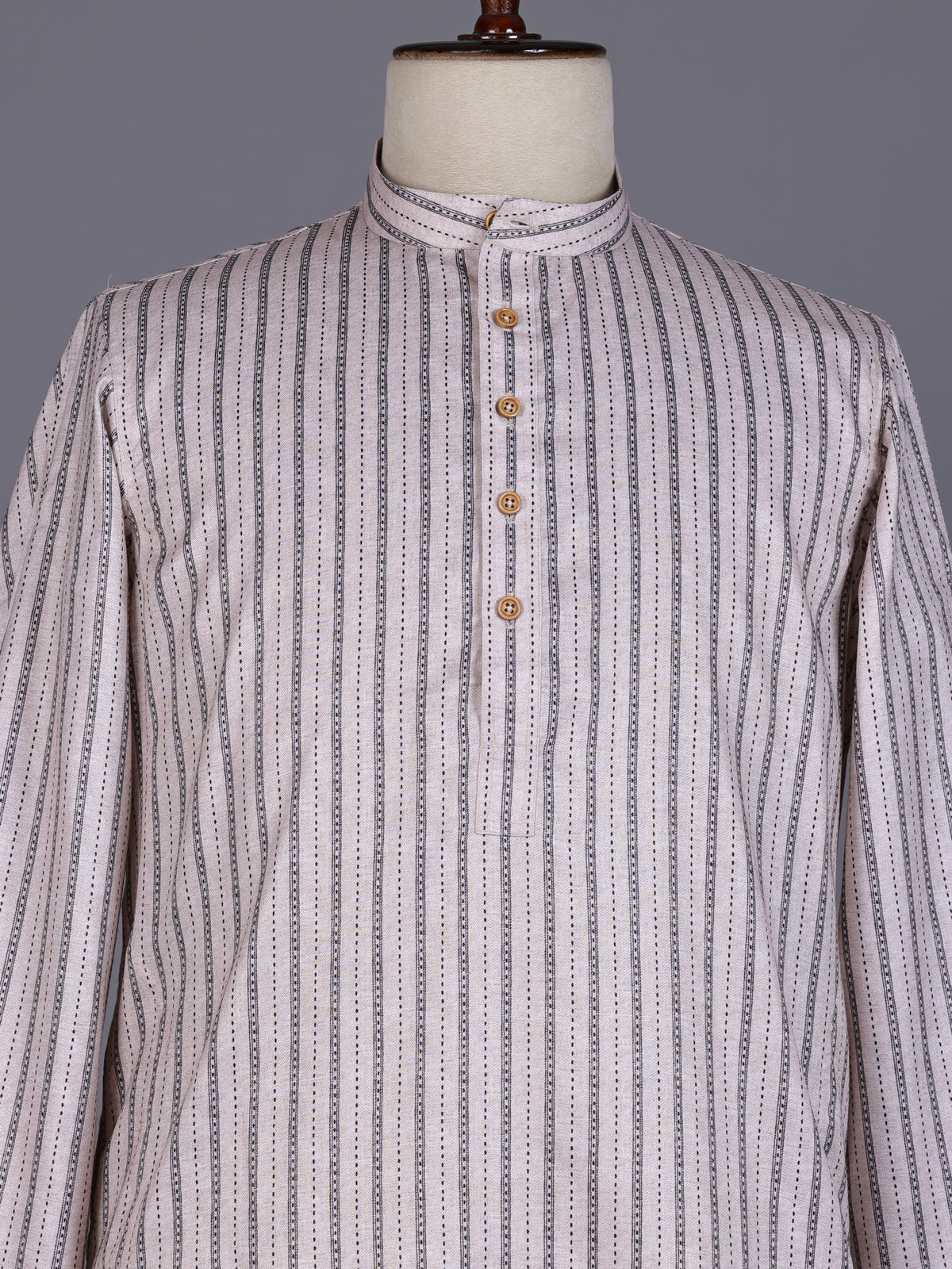 Light beige striped cotton silk blend kurta suit for mens