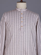Light beige striped cotton silk blend kurta suit for mens
