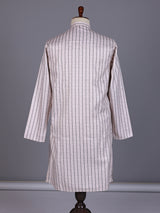 Light beige striped cotton silk blend kurta suit for mens