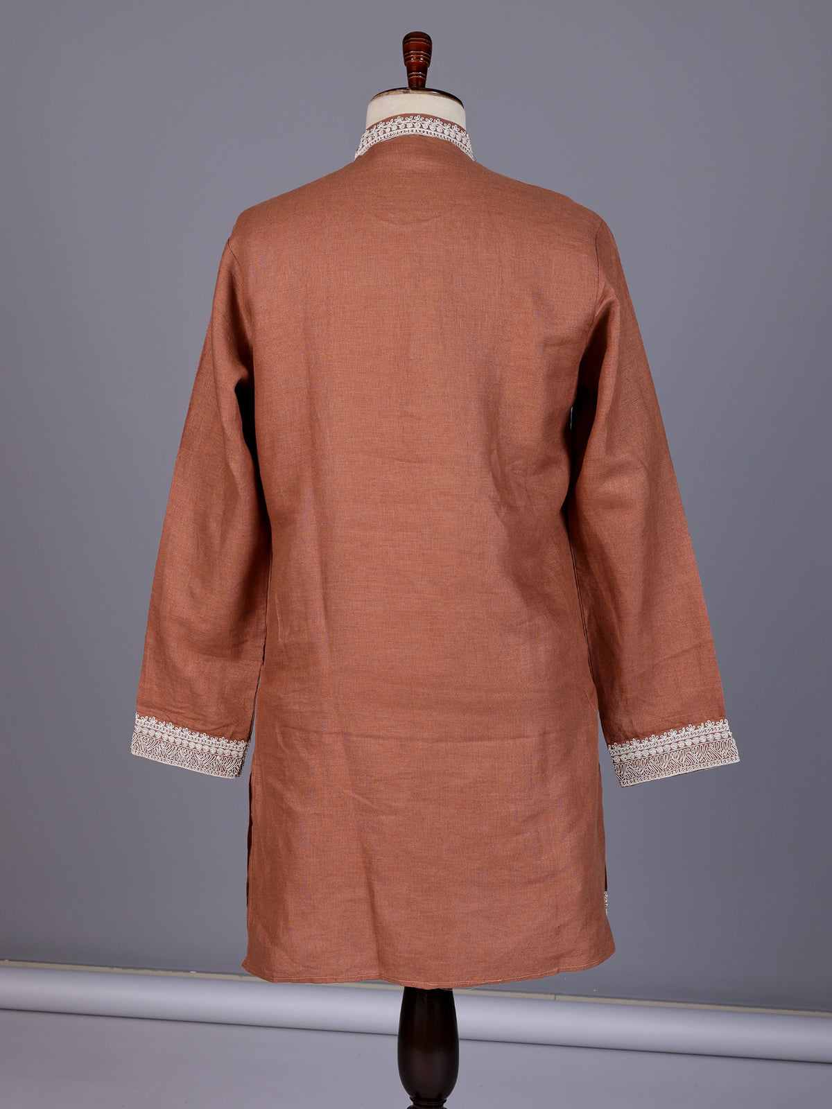 Deep peach cotton silk blend kurta suit with white thread