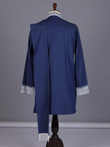 Blue silk blend yoke kurta suit with embroidered dupatta