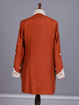 Rust orange silk kurta suit with floral bead embellishments