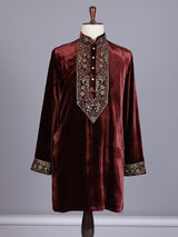 Maroon premium silk blend kurta suit with antique gold yoke