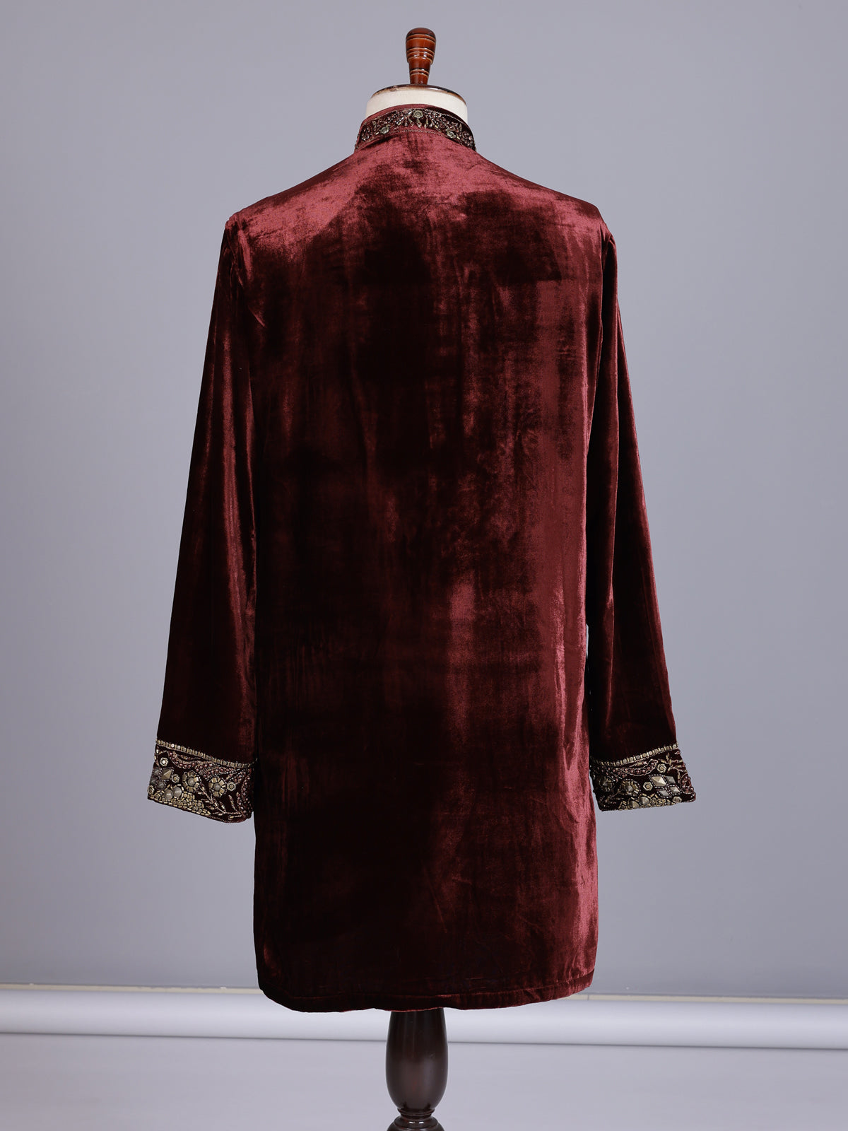 Maroon premium silk blend kurta suit with antique gold yoke