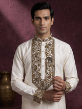 Cream premium silk blend kurta suit with elephant yoke