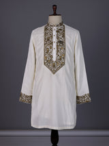 Cream premium silk blend kurta suit with elephant yoke