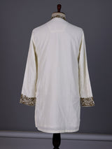 Cream premium silk blend kurta suit with elephant yoke