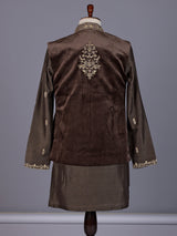 Brown embroidered cotton silk blend waistcoat set for mens weddings