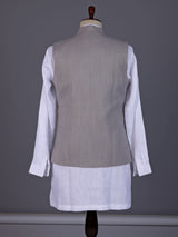 Grey and white textured cotton-silk waistcoat set with ornate buttons