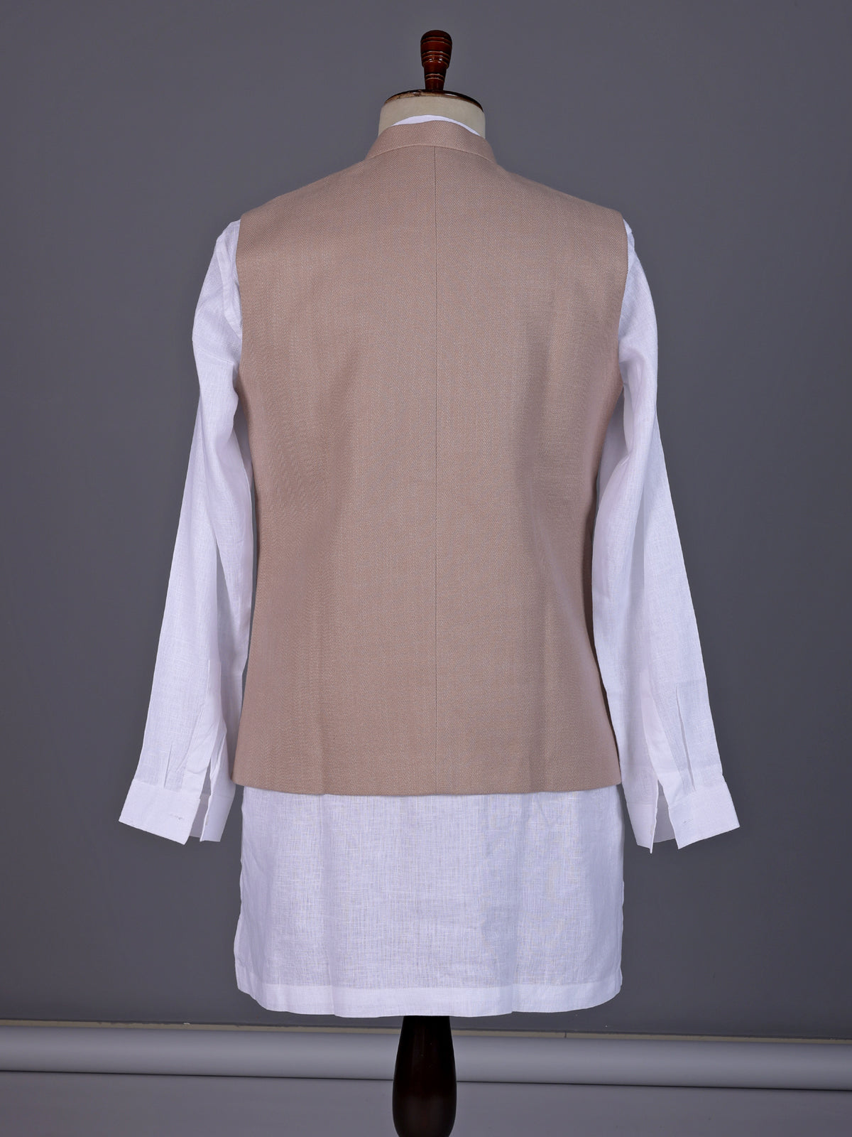 Onion pink and white textured cotton-silk waistcoat set for mens celebrations