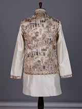 Cream silk heritage waistcoat set with scenic embroidered motifs