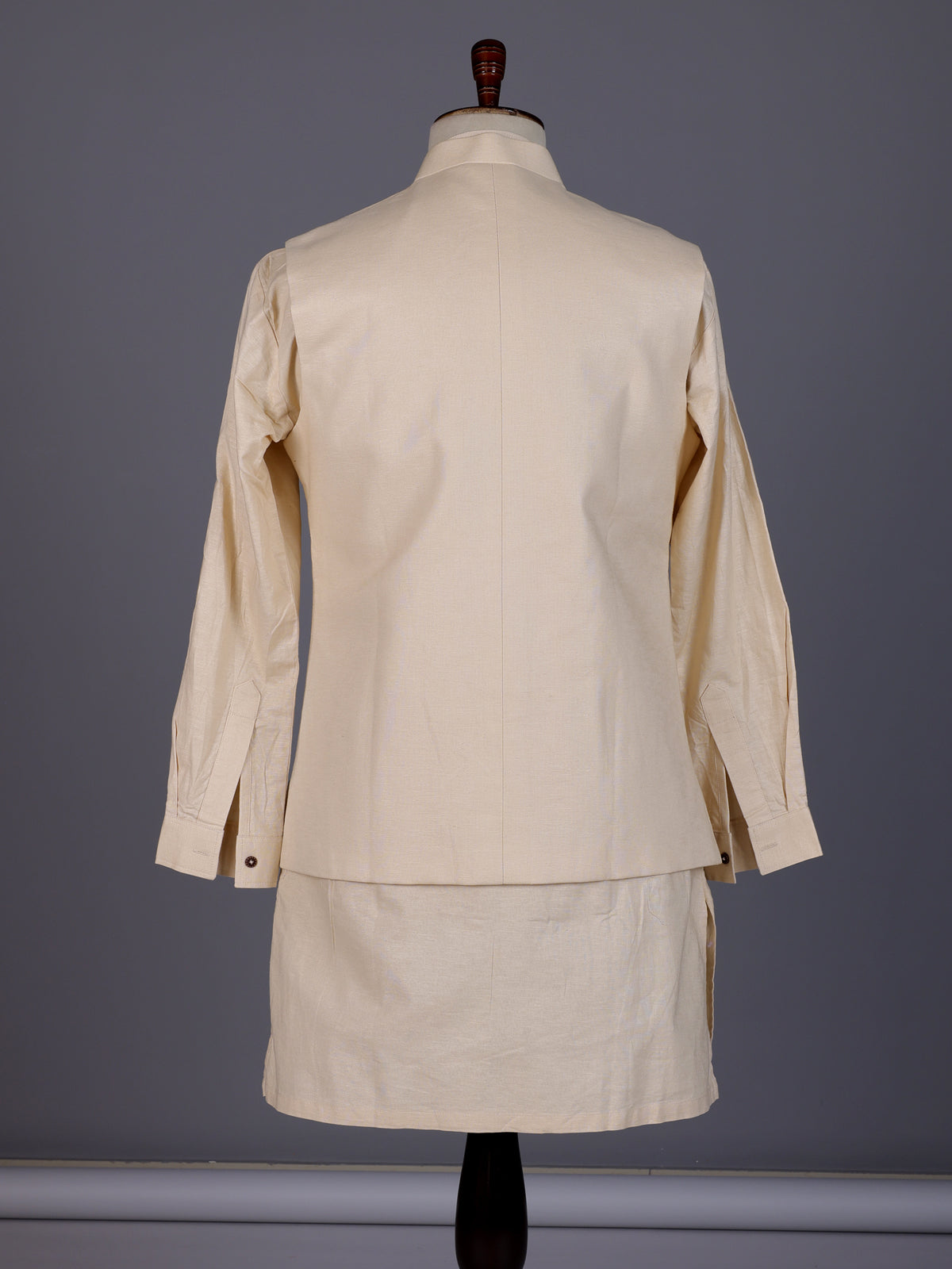 Beige linen silk waistcoat set with multicolor thread stone embroidery