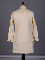 Beige linen silk waistcoat set with multicolor thread stone embroidery