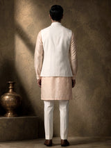 Peach and cream cotton silk waistcoat set with royal crest work