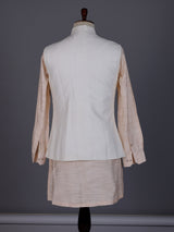 Peach and cream cotton silk waistcoat set with royal crest work