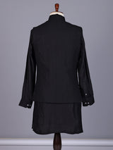 Black textured silk-blend waistcoat set with zardosi crest detailing