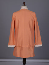 Peach silk blend waistcoat set with cutdana thread detailing