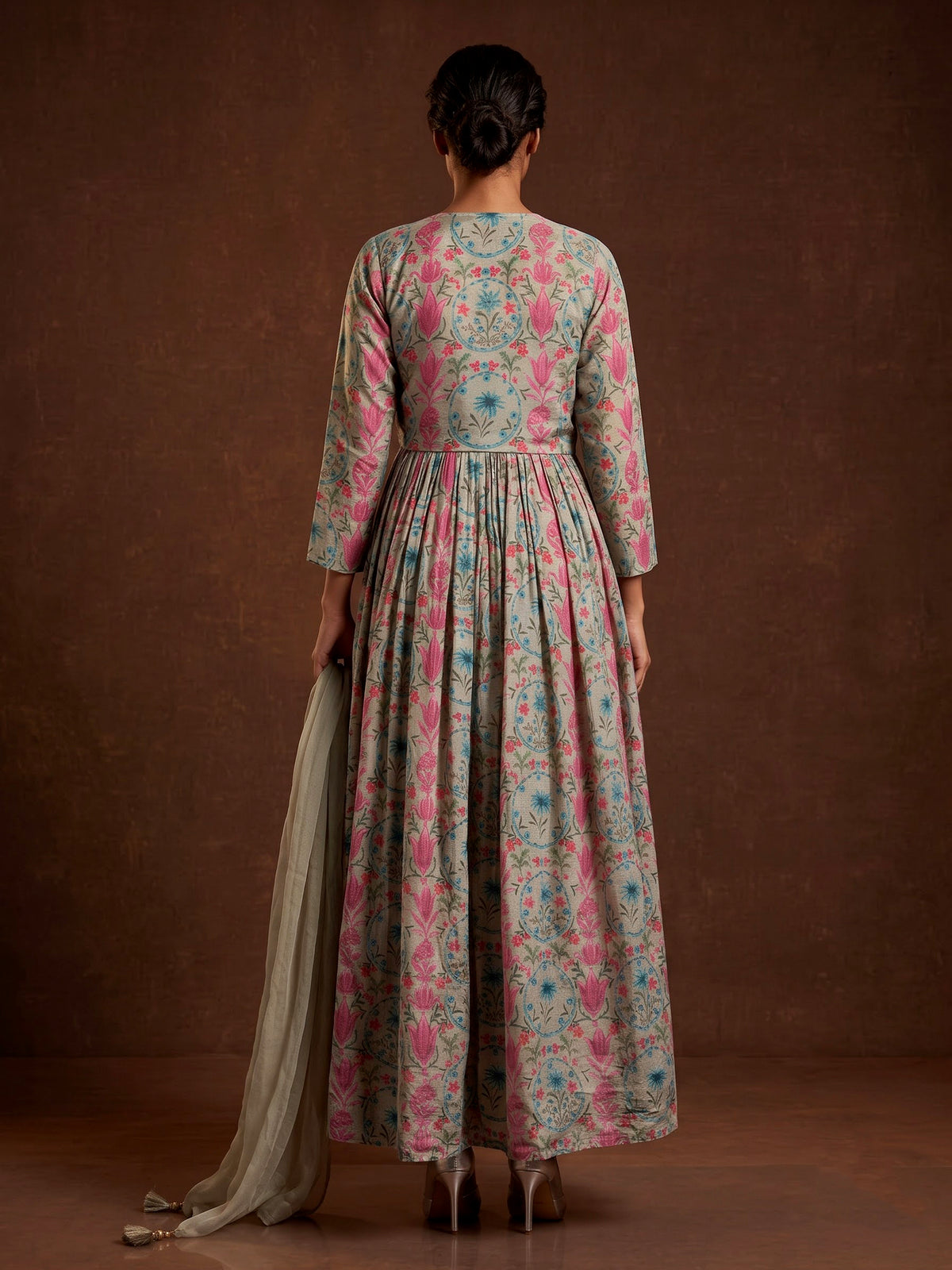 Light grey tissue organza jacket-style anarkali
