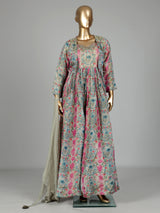 Light grey tissue organza jacket-style anarkali