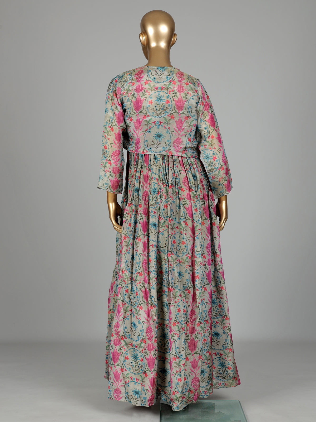 Light grey tissue organza jacket-style anarkali
