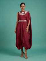 Maroon chiffon silk western-style suit with waistbelt