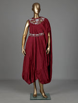 Maroon chiffon silk western-style suit with waistbelt