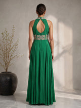 Green satin silk designer anarkali suit