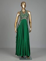 Green satin silk designer anarkali suit