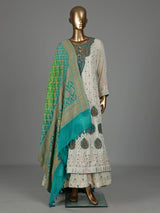 Cream georgette anarkali with dupatta and lehenga
