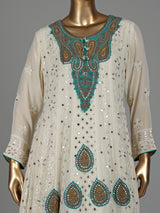 Cream georgette anarkali with dupatta and lehenga