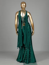 Bottle green silk designer palazzo suit
