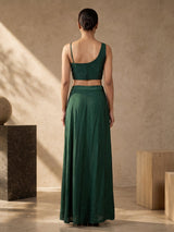 Bottle green satin crepe silk indowestern suit