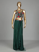 Bottle green satin crepe silk indowestern suit