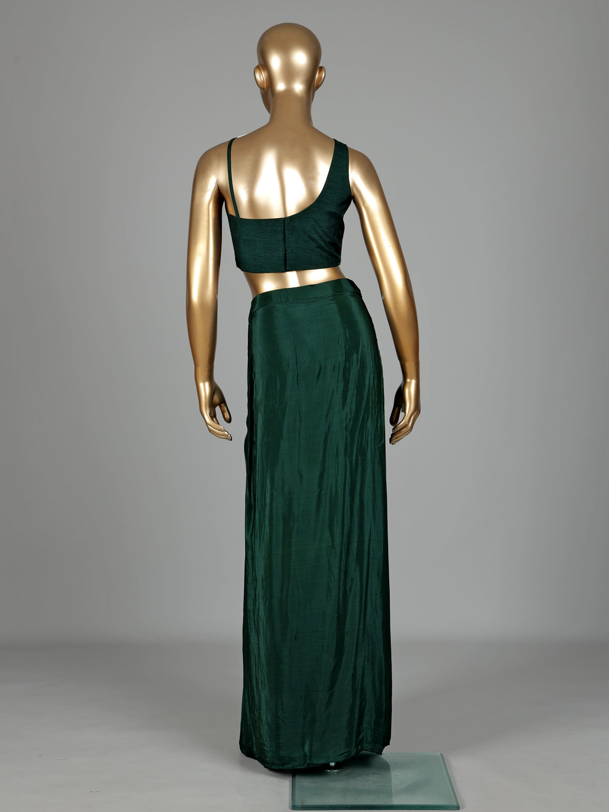 Bottle green satin crepe silk indowestern suit