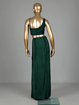 Bottle green satin crepe silk indowestern suit