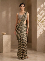 Mehendi green chiffon silk ready-to-wear saree