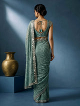 Firozi blue organza tissue ready-to-wear saree