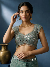 Firozi blue organza tissue ready-to-wear saree