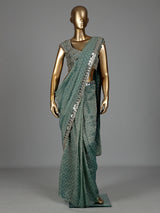 Firozi blue organza tissue ready-to-wear saree