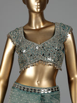 Firozi blue organza tissue ready-to-wear saree