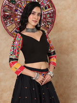 Black thread mirror work sweetheart quarter sleeve blouse design