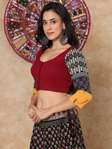Multicolor printed cotton round neck quarter sleeve blouse design