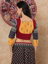Multicolor printed cotton round neck quarter sleeve blouse design