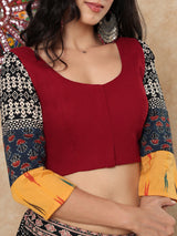 Multicolor printed cotton round neck quarter sleeve blouse design