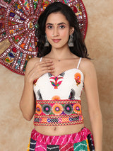 White colorful thread mirror work sweetheart sleeveless blouse design