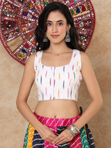 White printed cotton round neck sleeveless blouse design